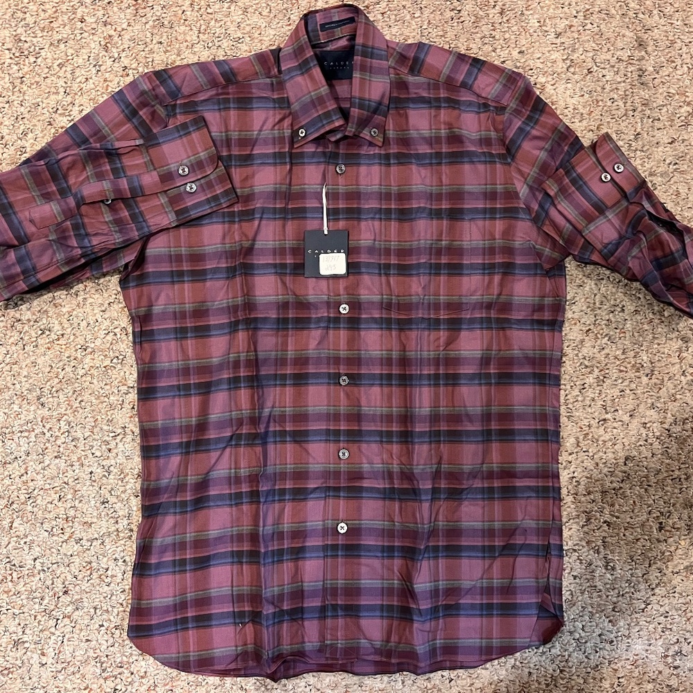 NWT Calder Carmel Men's Cotton Button Up Shirt - Purple Plaid